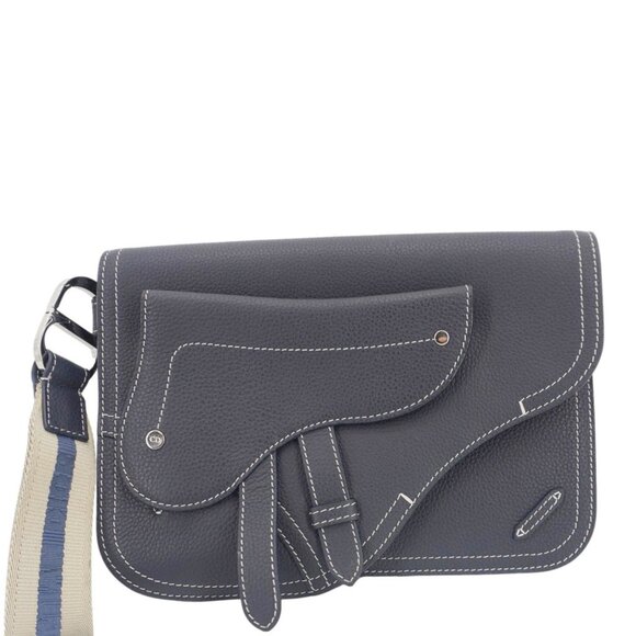 Christian Dior  Saddle Leather Wristlet Navy Blue. - Picture 1 of 15